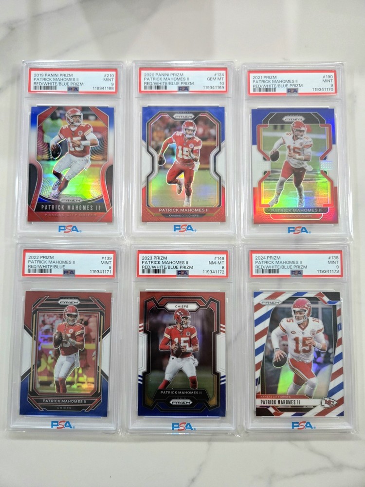 2019-2024 Panini RWB Prizm Patrick Mahomes PSA 10, 9 & 8 Sequential Lot Of (6)