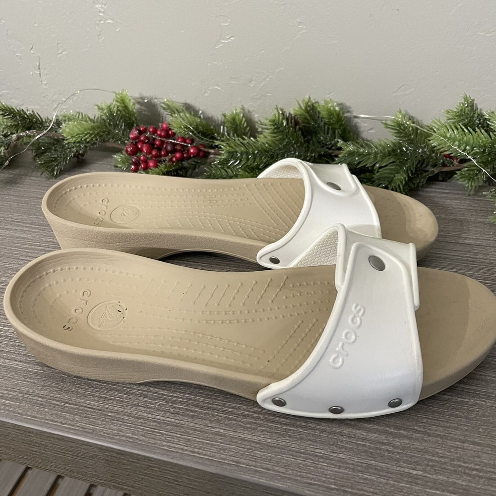 CROCS Cobbler Womens Slides Slip On Open White Sandal Shoe Size 10