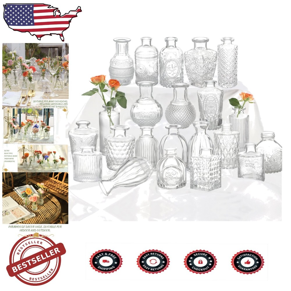 22-Piece Clear Glass Bud Vase Set - Elegant Rustic Centerpieces for Weddings
