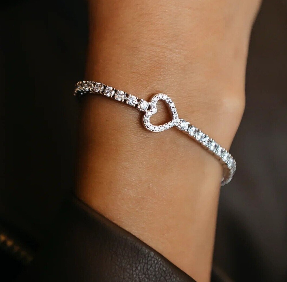 Elegant 8.0Ct Diamond Heart Tennis Bracelet in 14K Gold Silver Finish for Her