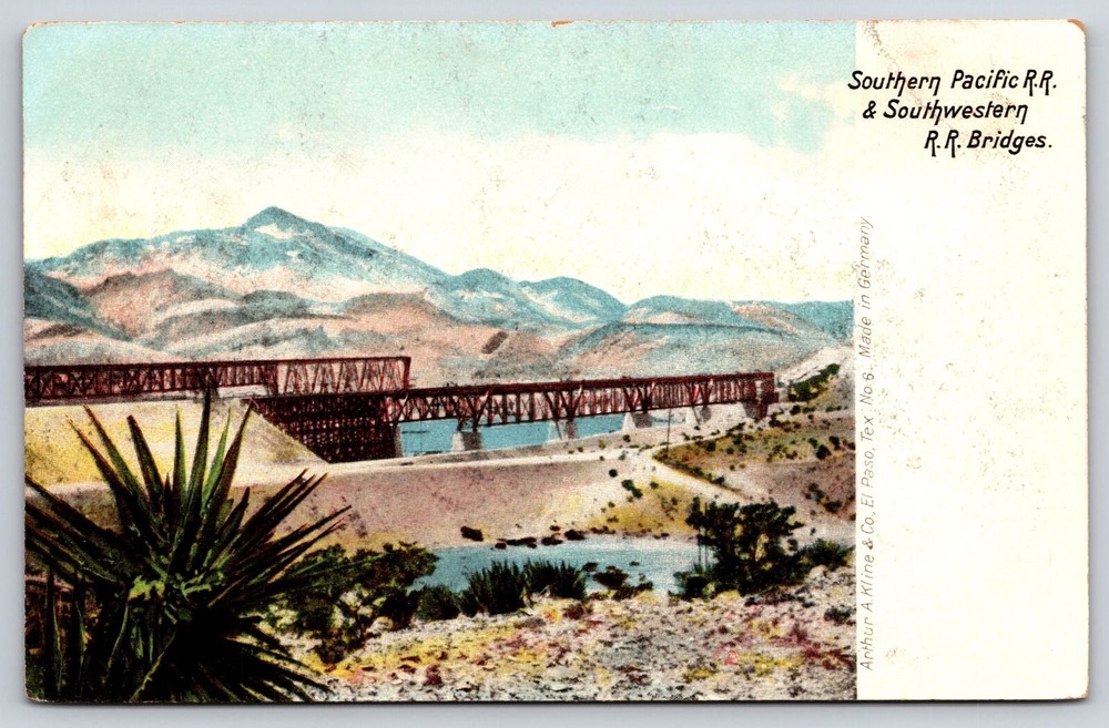 Original Old Vintage Postcard Southern Pacific RR & Southwestern RR Bridges