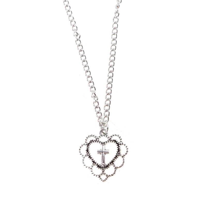 Womens Filigree Heart Pendant Necklace with for Cross Charm Gothic Punk