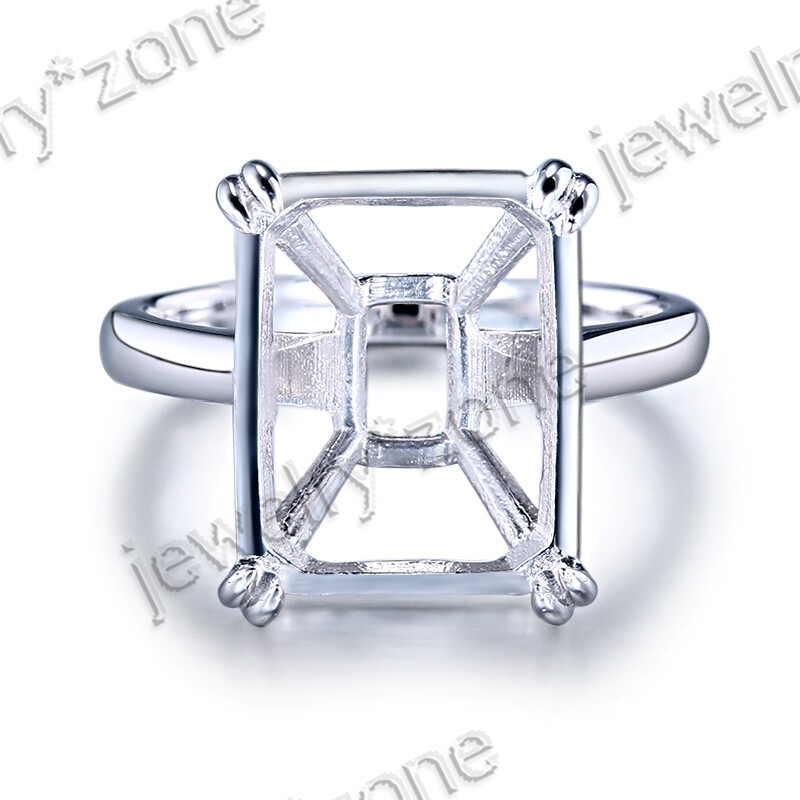 Sterling Silver 14x11mm Cushion Cut Solitaire Wedding Ring