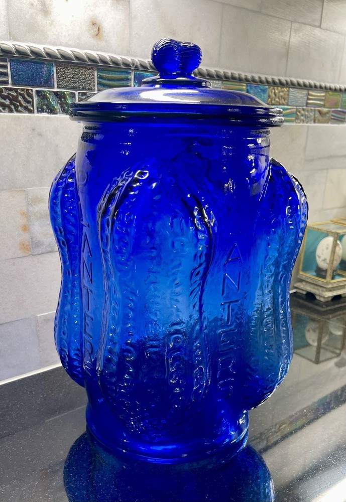 Planters Peanut 4 Corner Peanut Cobalt Blue Glass Counter /Cookie/peanut Jar