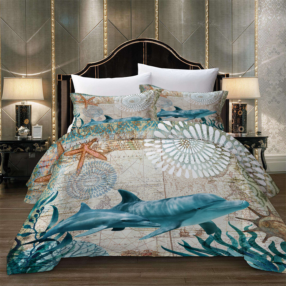 Hot 3D Marine Animal Dolphin Bedding Set Duvet Cover Comforter Cover PillowCase