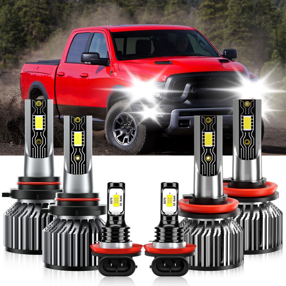 For Ram 1500 2019-2023 Combo LED Headlight High Low Fog Light Bulb Kit 6500K
