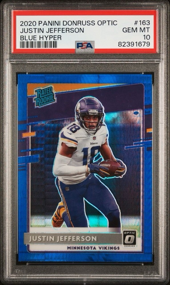 2020 Panini Donruss Optic Justin Jefferson Blue Hyper Rookie PSA 10 Gem Mint