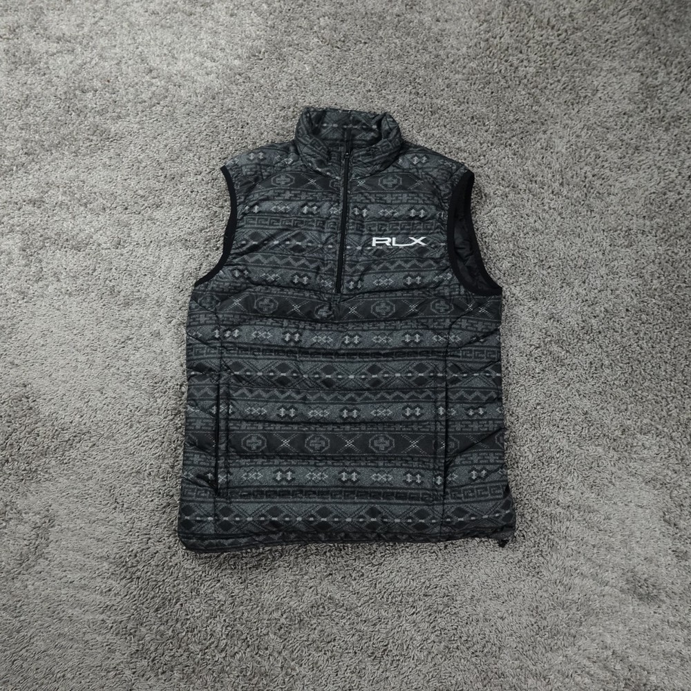 Ralph Lauren RLX Down Puffer Vest Mens Small Grey Aztec 1/4 Zip Pockets Light