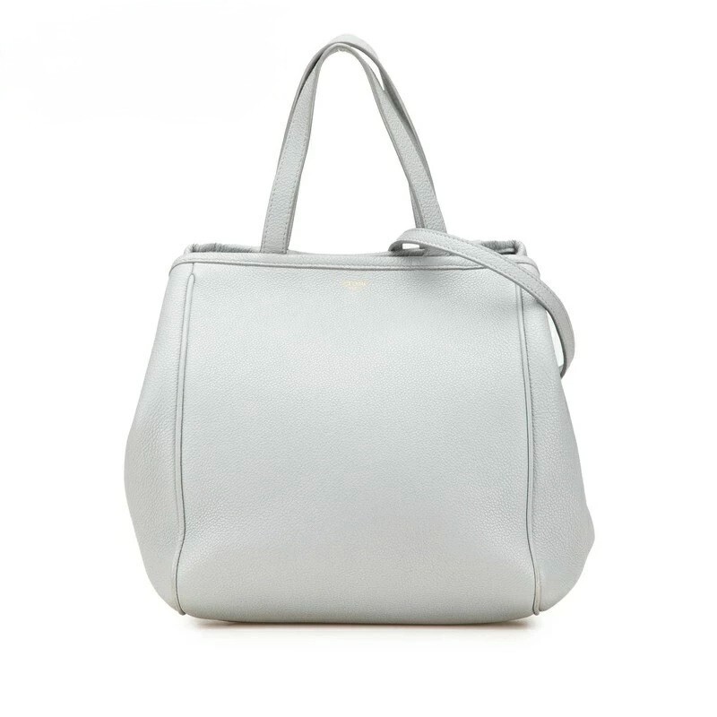 CELINE Small Fold Cabas 2Way Leather Handbag in Gray Blue Authentic Luxury