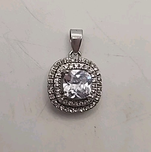 Vintage Sterling Silver Art Deco Cubic Zirconia Square Pendant