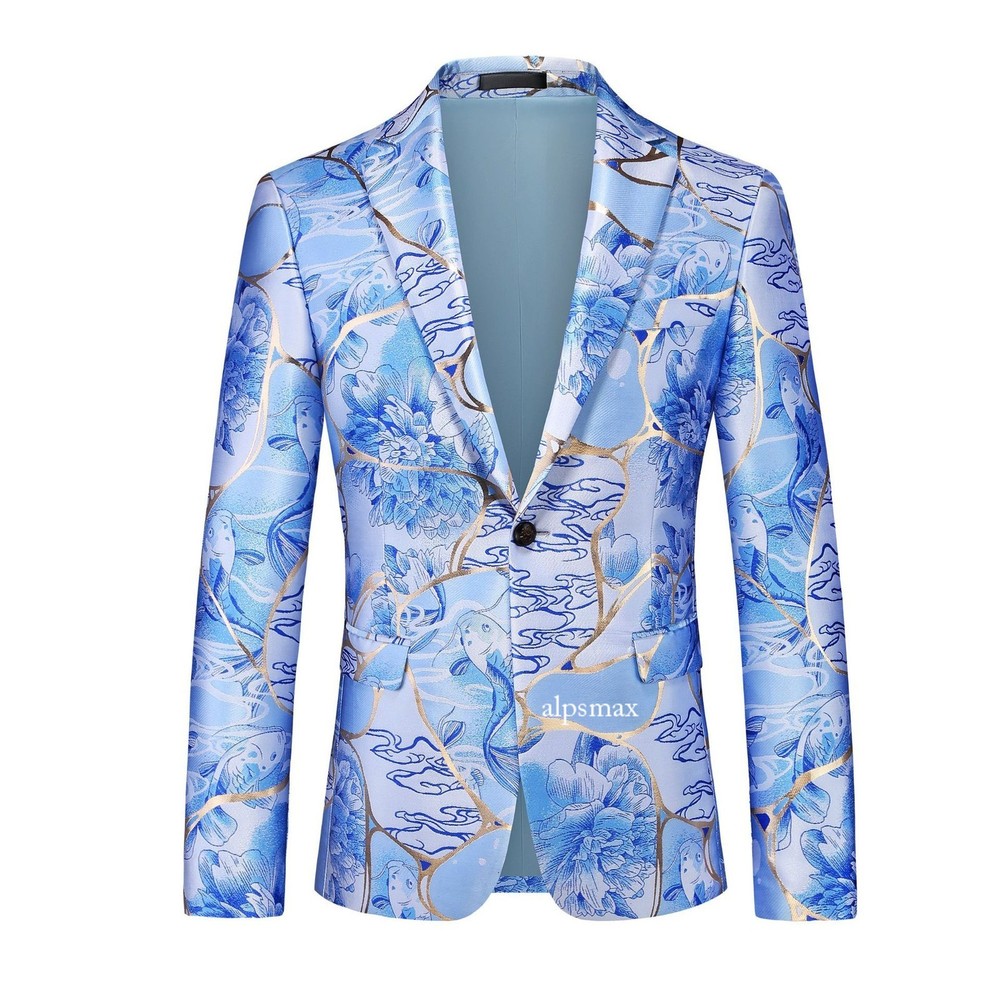 Korean Slim One Button Business Casual Suit Jacket Men's Banquet Jacquard Dress
