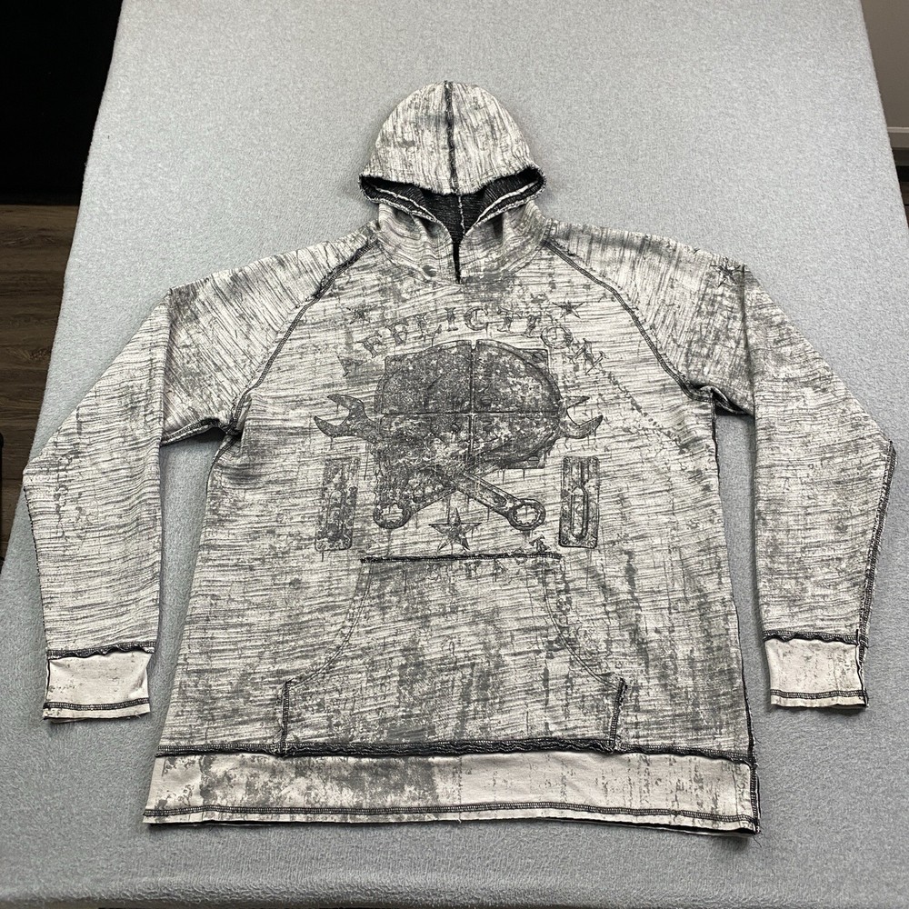 Affliction Hoodie Mens 3XL Reversible Skull Cyber Punk Metal Goth MADE IN USA
