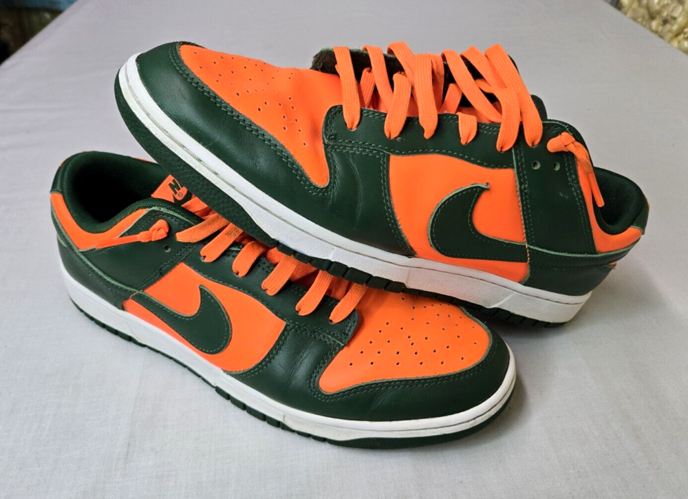 Nike Dunk Low Miami Hurricanes Gorge Green Orange Sneakers Mens 12 DD1391-300