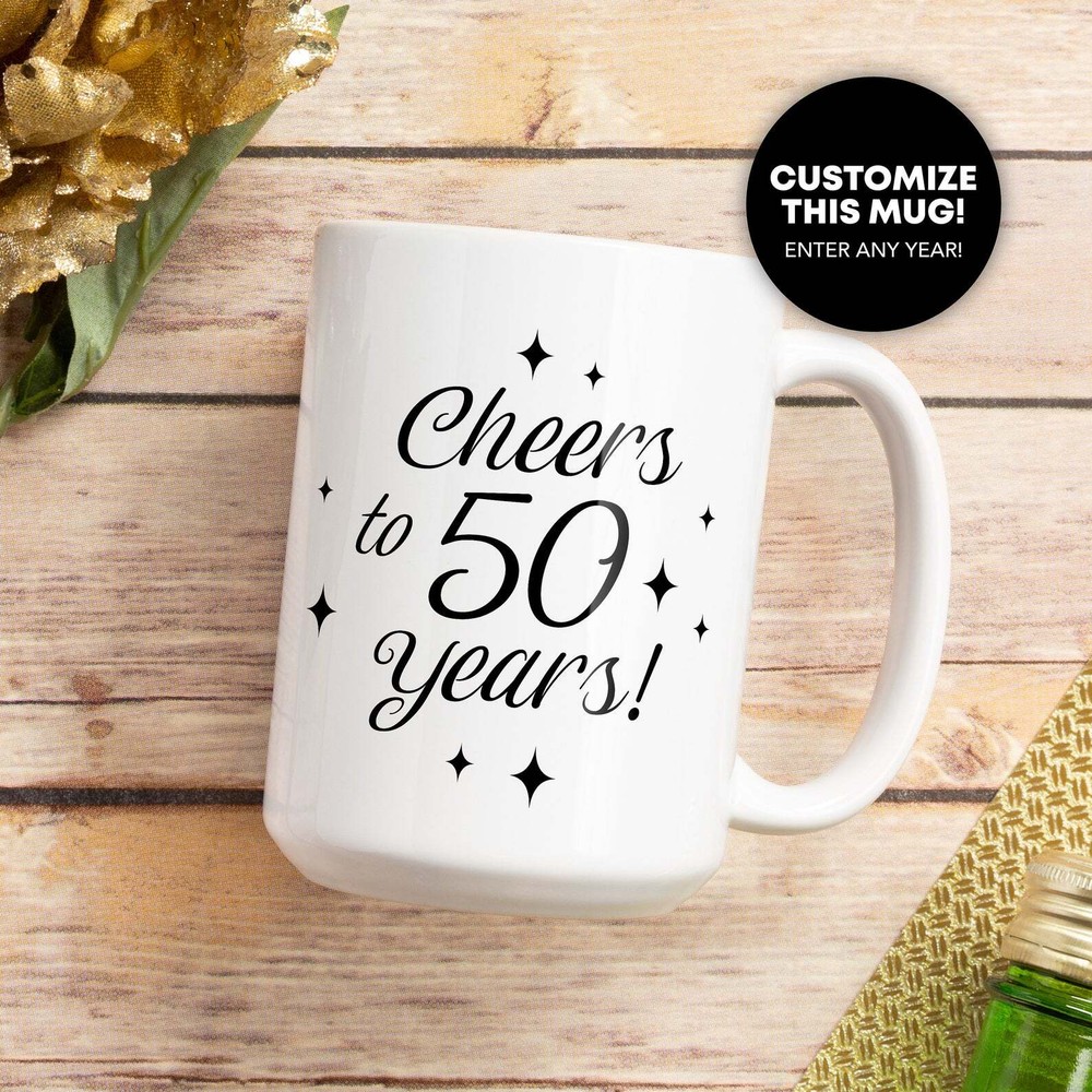 Custom Anniversary Birthday Mug Cheers To Years Custom Year Husband Wife Mom Dad
