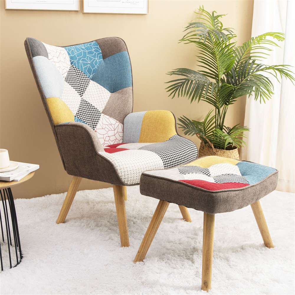 Modern Upholstered Accent Armchair with Ottoman for Leisure Seating  