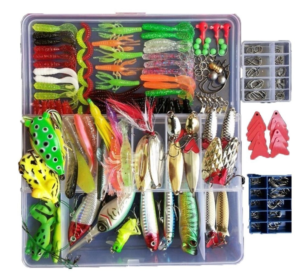 275PCS Fishing Lures Kit with Crankbaits Spinnerbaits Soft Plastics Jigs for Bass Trout Walleye