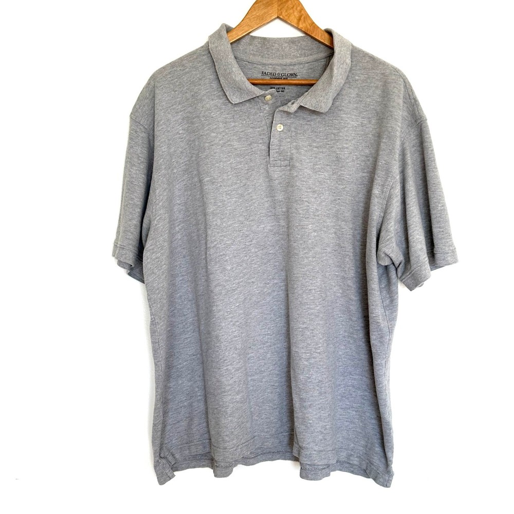 Faded Glory Men's Polo Shirt 2XL Grey Heather Cotton Short Sleeve Collared Top