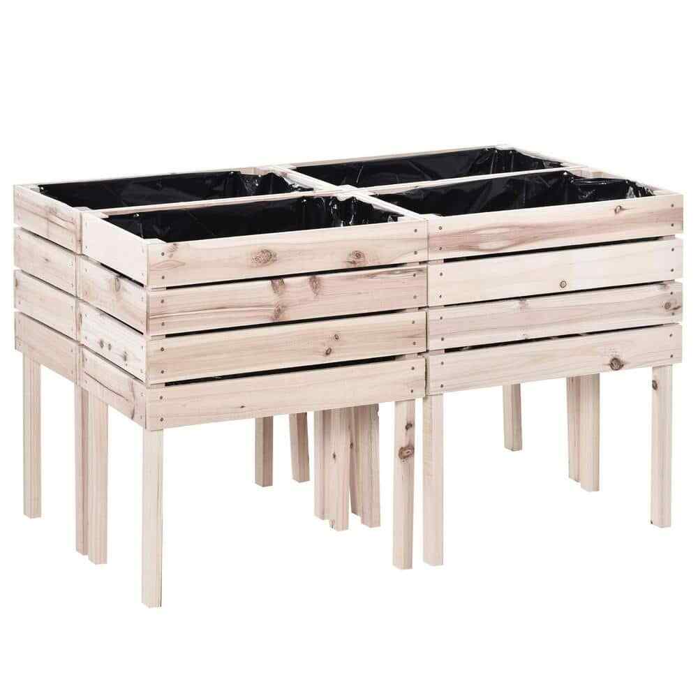 Natural Fir Wood Planter Raised Garden Beds Kits 4-Pieces Elevated Garden Beds