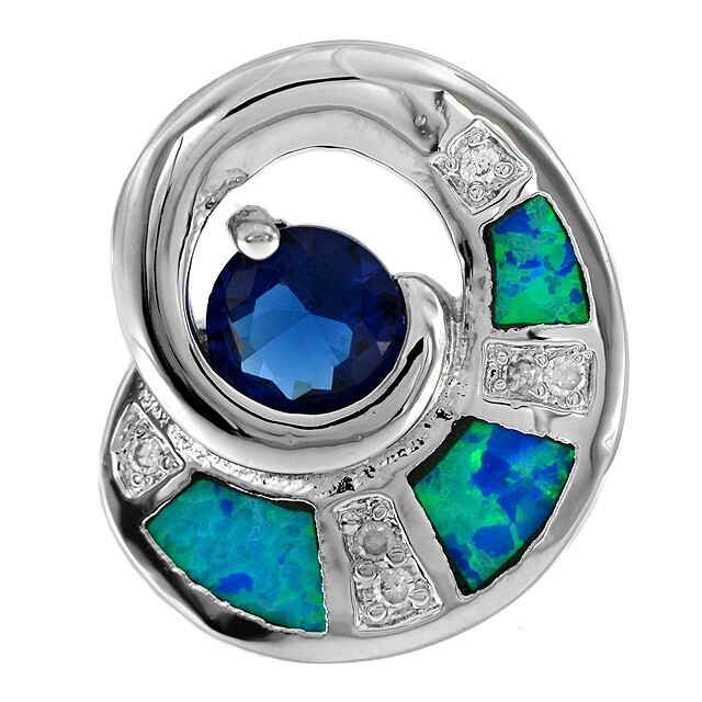 Treated Blue Sapphire & Australian Opal Inlay 925 Sterling Silver Pendant OE3