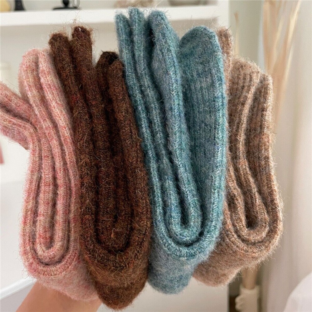 5Pack Wool Crew Knit Cozy Design Thick Casual Classic Color Warm Women Socks 5-9