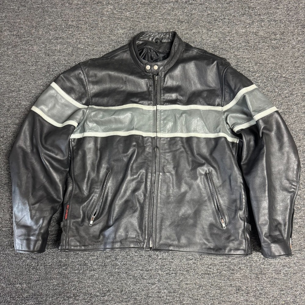 Vintage 90s Hot Leathers Motorcycle Biker Racing Jacket Mens - Size XL Black