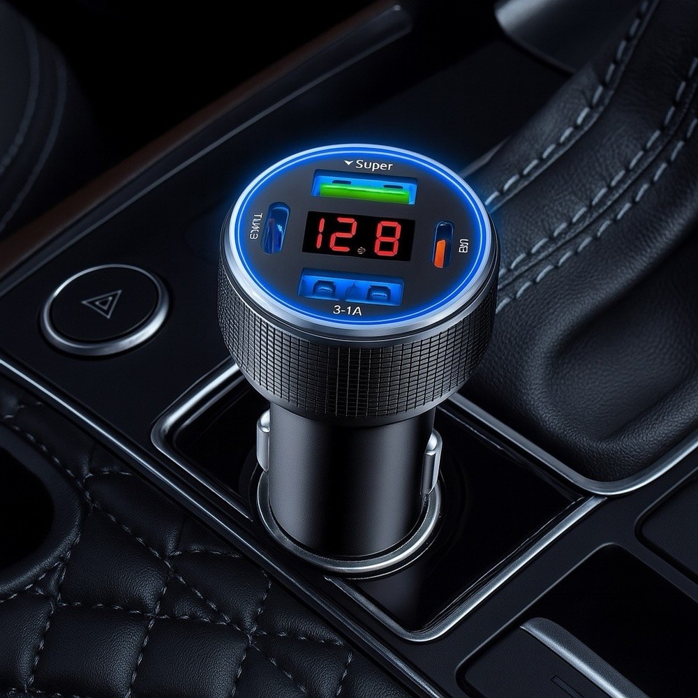 78W USB C Car Charger 4-Port Fast Charging Adapter with Voltmeter for iPhone Samsung QC3.0