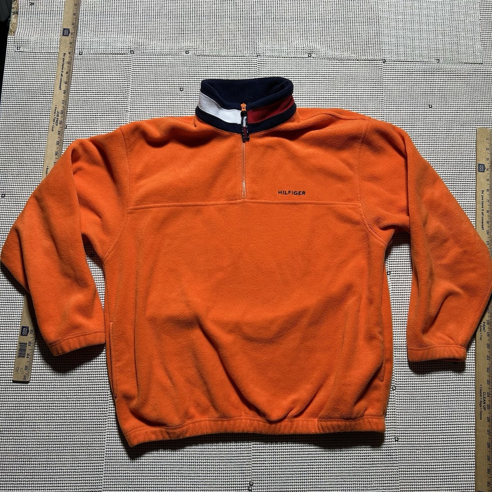 Vintage Tommy Hilfiger XL Bright Orange Fleece 1/4 Zip Pullover Sweatshirt