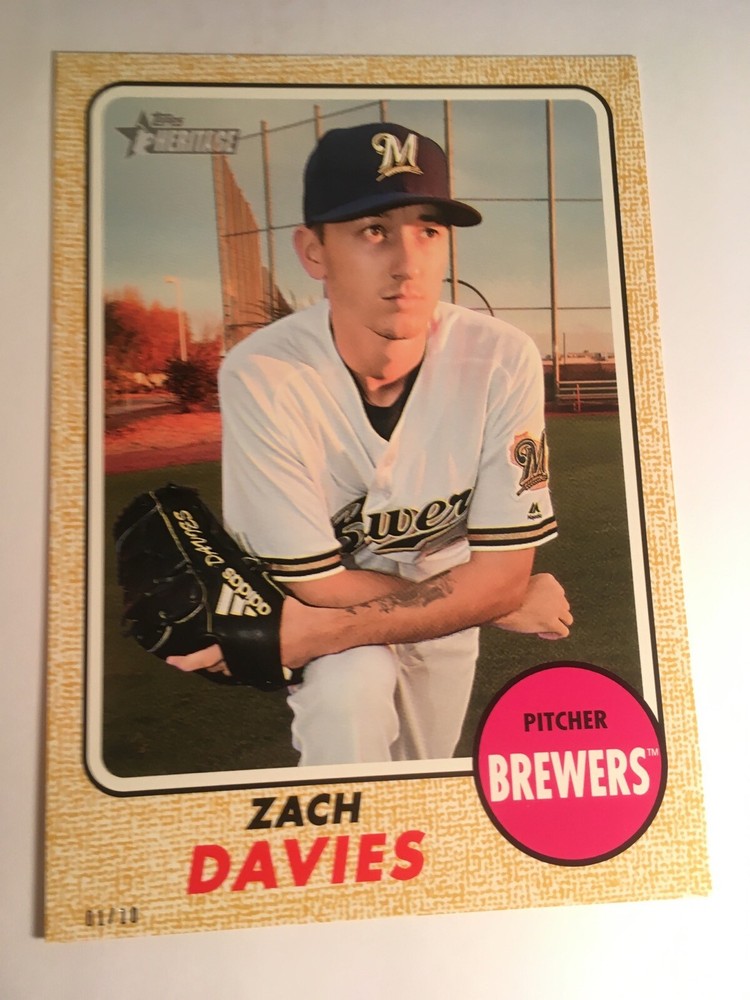 2017 Topps Heritage High Number Jumbo 5x7 Zach Davies Brewers 524 Gold 01/10