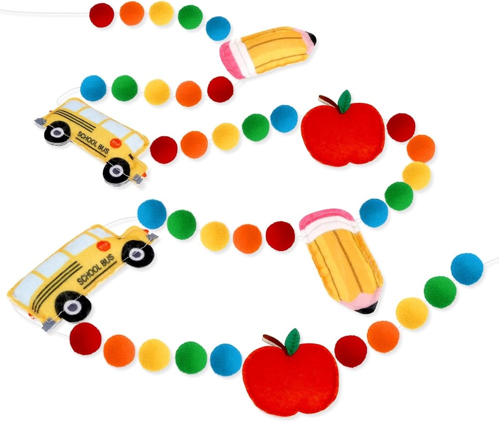 Colorful 7.5 Ft Back to School Felt Banner with Pencils Apples and Bus