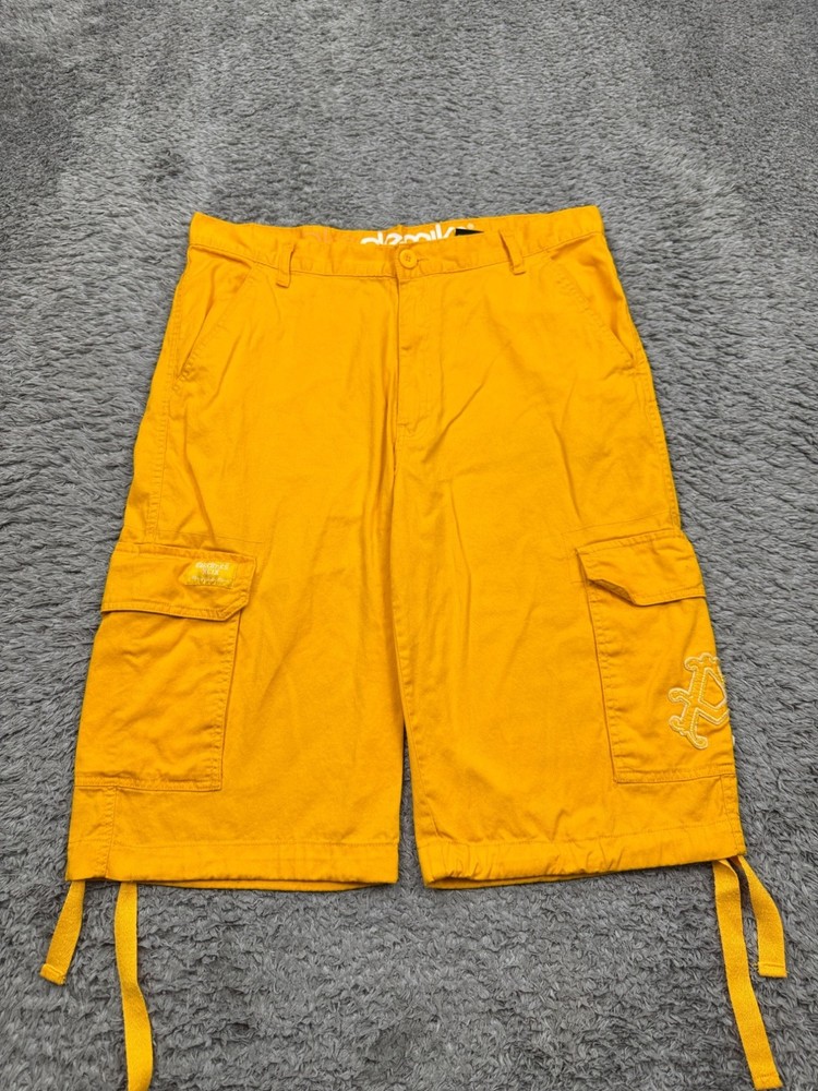 Akademiks Cargo Shorts Men 36x14 Yellow Baggy Surplus Skater Hip Hop Y2K 90s