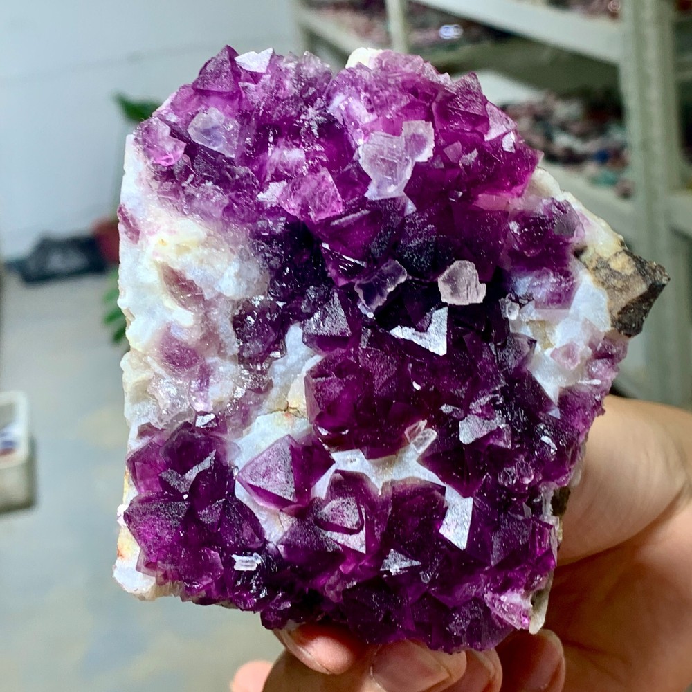 349G Rare natural  transparent purple cubic fluorite crystal sample/China