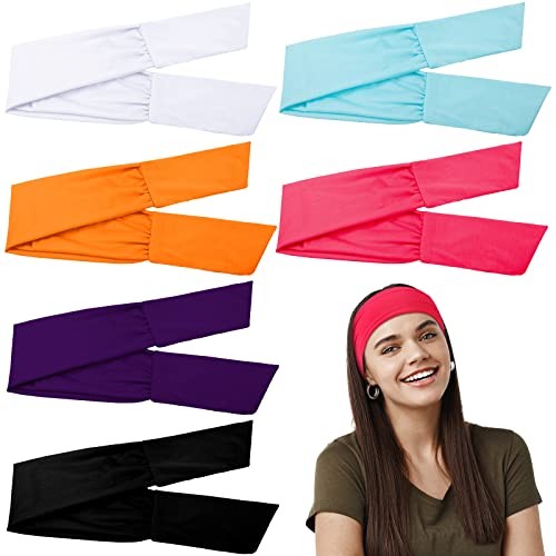 6 Adjustable Solid Pattern Bandana Headbands for Women  