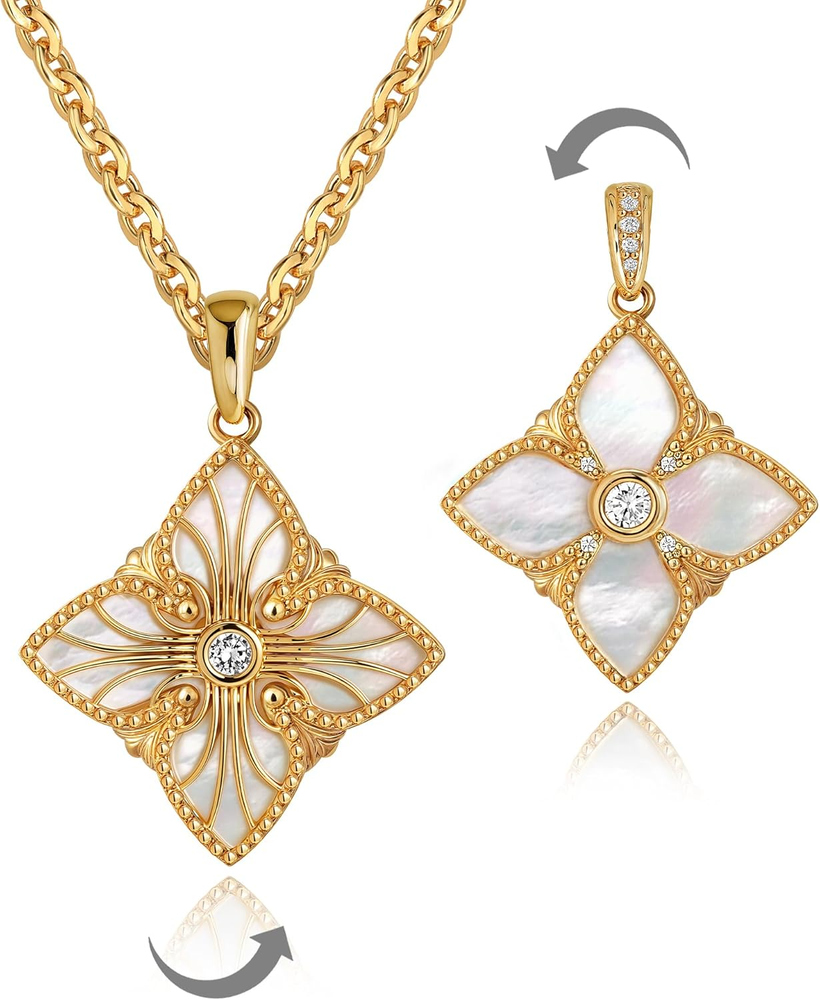 Gold Necklaces for Women - 2 Side Clover Pendant 14K Gold Plated Charm Necklace