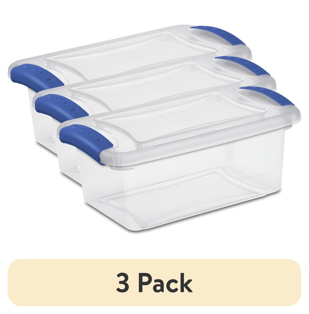 3-Pack 7Qt Clear Latch Storage Bins with Blue Lid