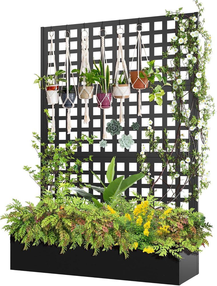 Metal Raised Garden Bed with Trellis, Metal Planter Box with Trellis, Garden ...