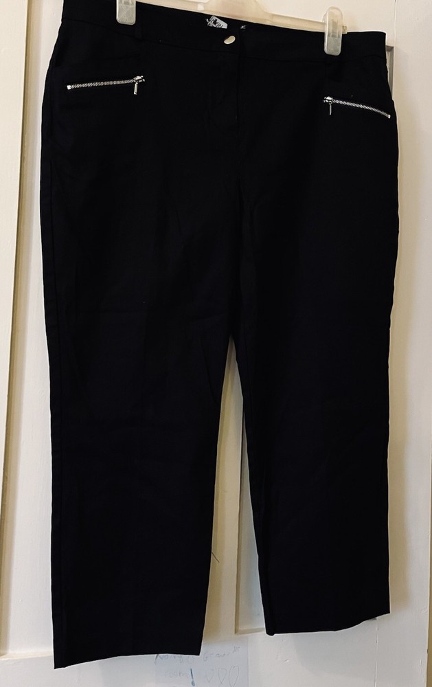 Wallis Black Stretch Canvas High Waist Hip Zip Cropped Jeans UK18 L24.5