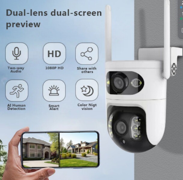 Outdoor Wireless 5G WiFi IP Camera YIIOT APP Control Dual Lens PTZ Security Cam