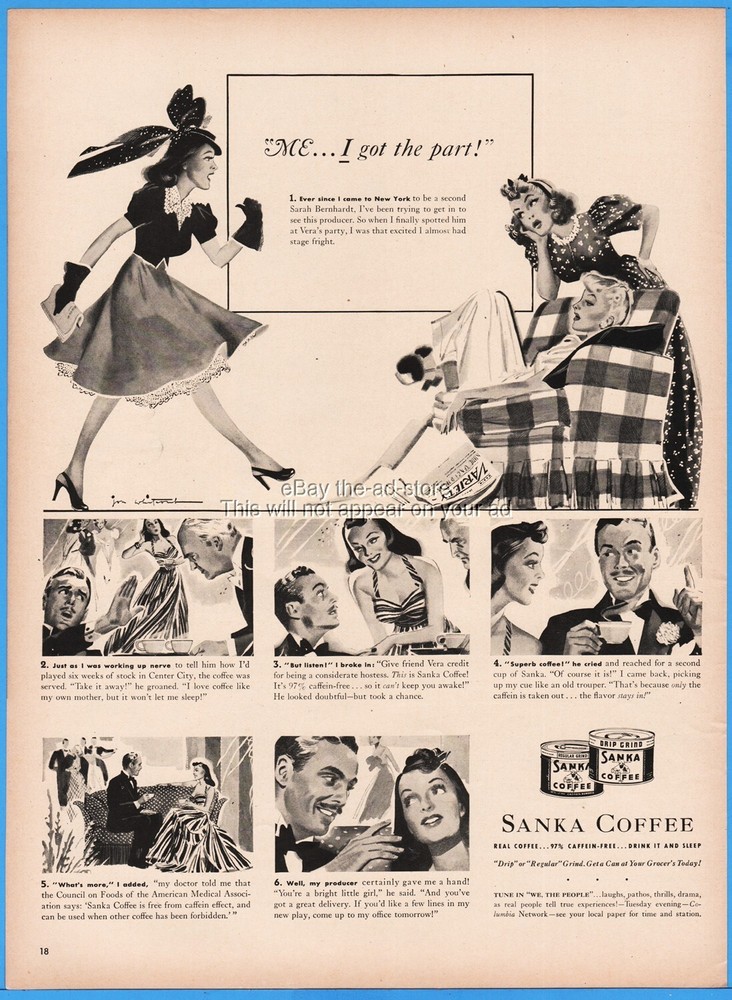 1939 Sanka Coffee Me I Got The Part New York Actress Discovered Kitchen Decor Ad