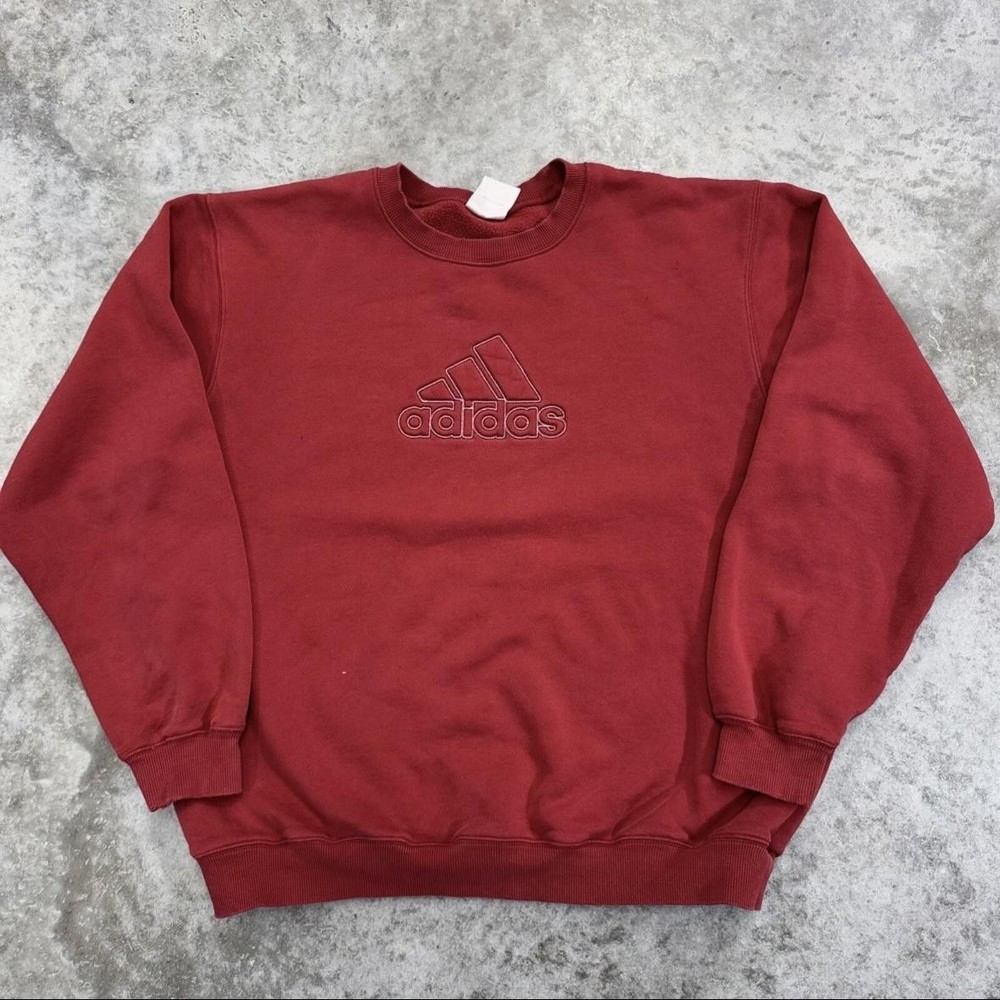 Adidas Sweatshirt Mens Large Burgundy Crewneck Embroidered Logo Pullover Fleece
