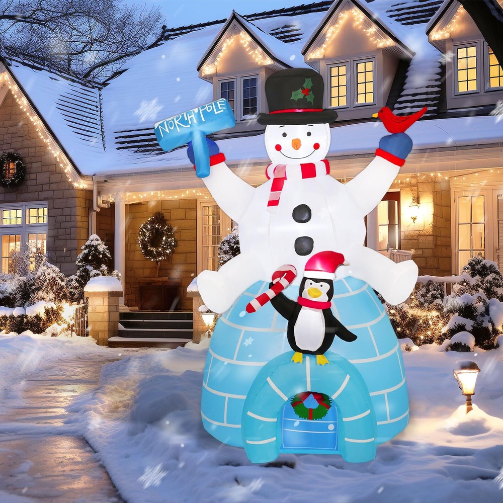6ft Tall Christmas Inflatables, Snowman Penguin Igloo Combo Outdoor Decoratio...