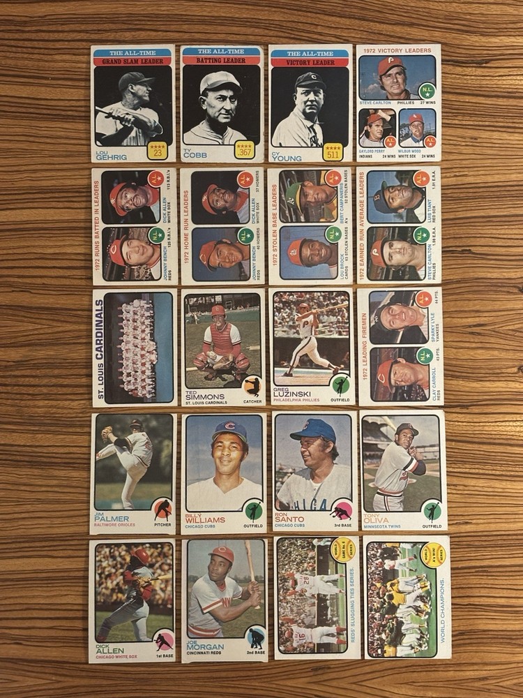 1973 Topps Baseball Lot Of 207 Cards 178 Different Leader, Stars, All Time, Etc.