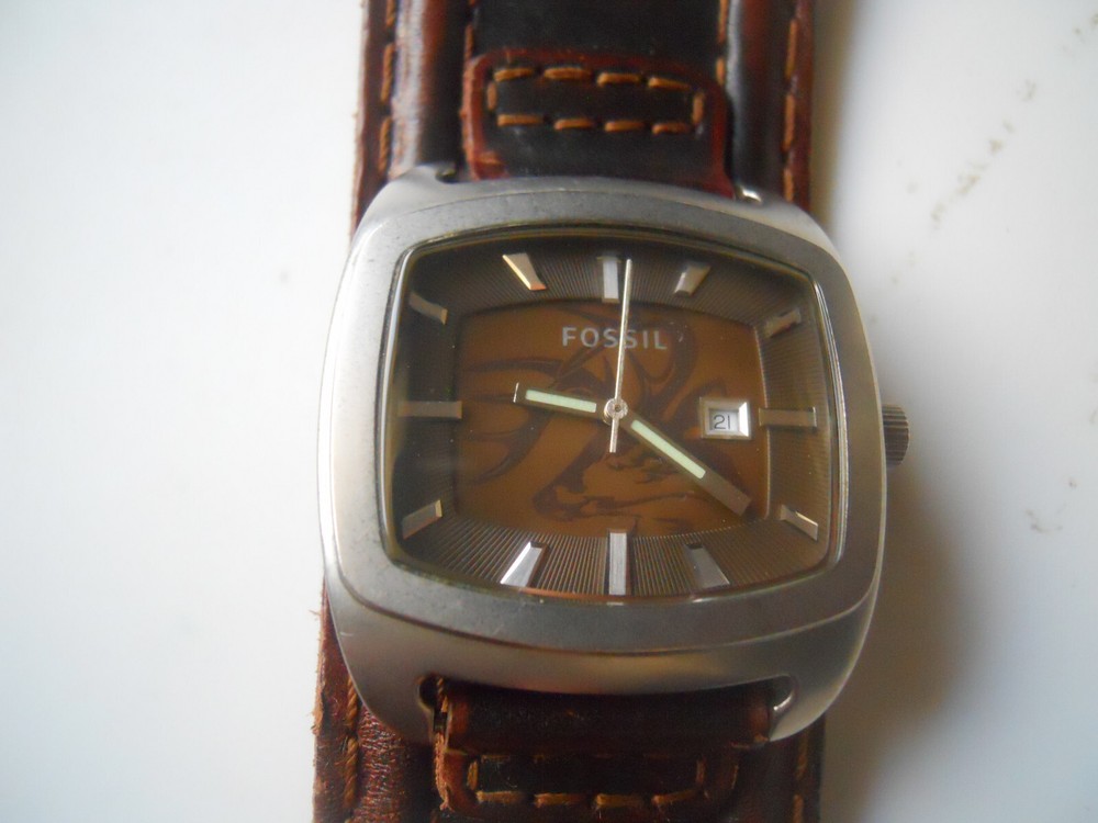Fossil Mens PR-1701 Water Resistant Brown Leather Wristwatch