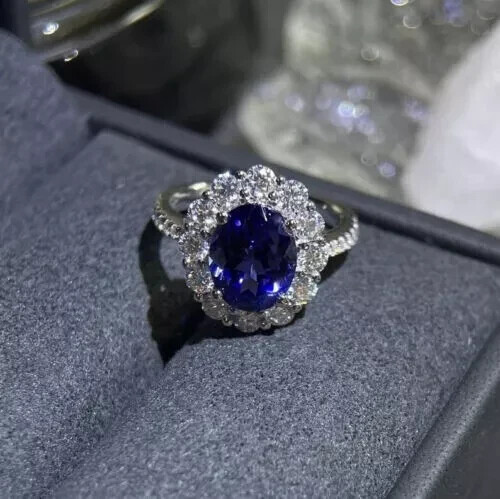 4.50 Ct Oval Cut Natural Sapphire & Diamond Wedding Ring 14K White Gold Solid