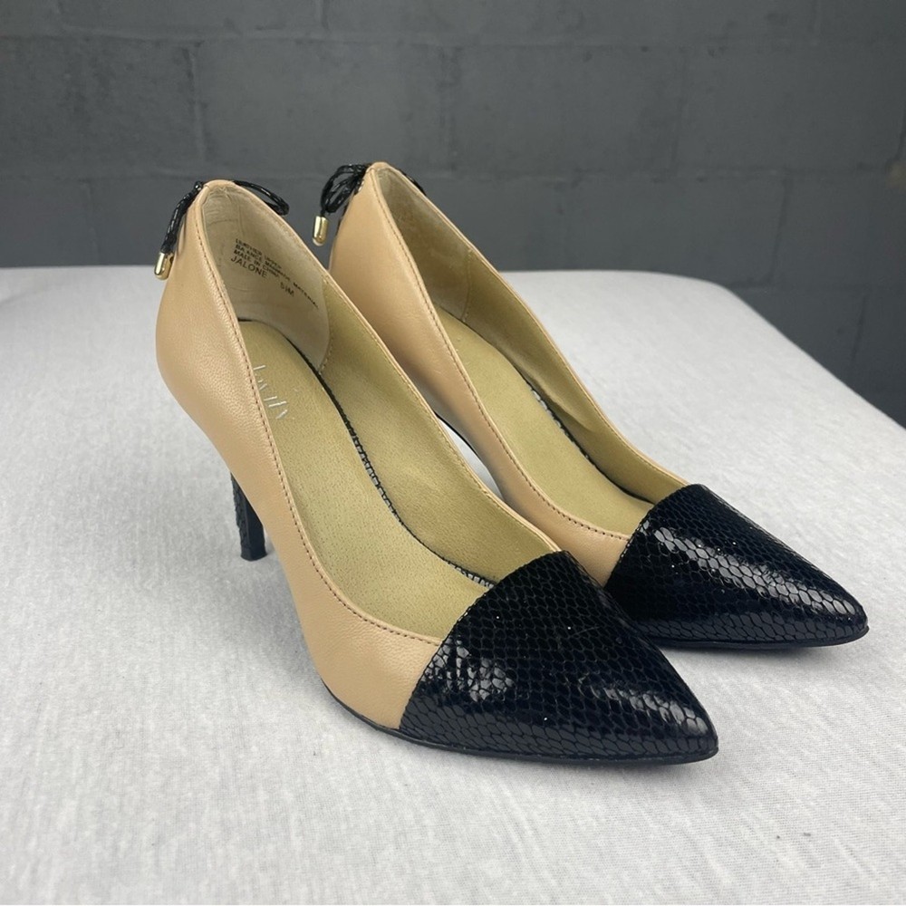 Levity Jalone Brown and Black Pump Heels with Back Bows Women Size 5.5