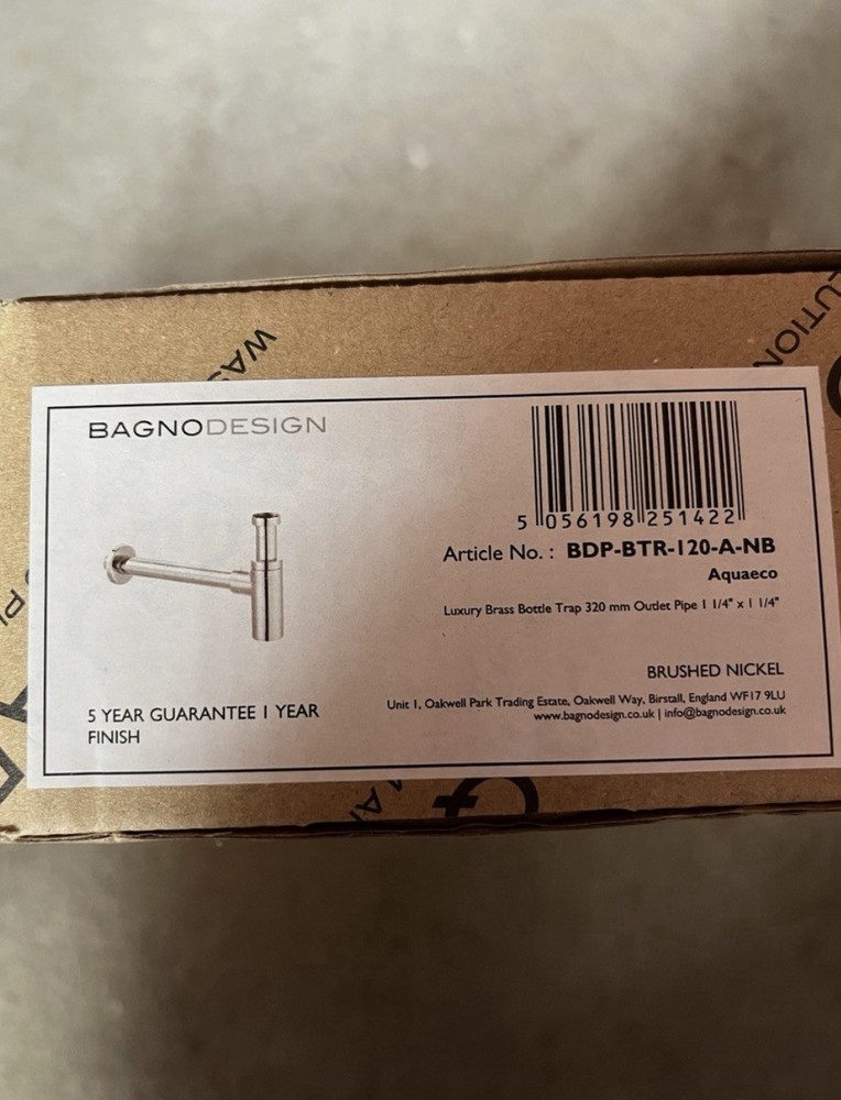 AQUAECO Brushed Nickel Luxury Brass Bottle Trap 430 mm Out Pipe 1 1/4” x 1 1/4”