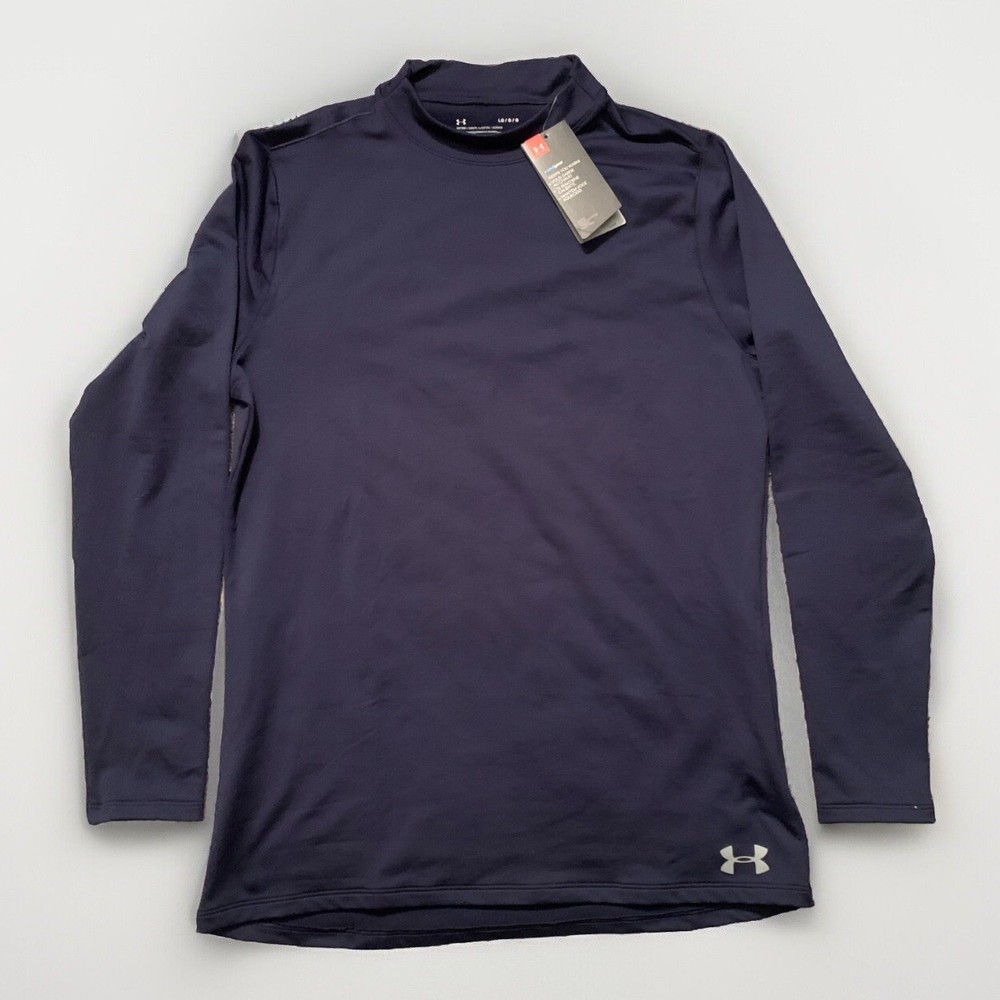 Under Armour Shirt Mens Large NAVY Blue Fitted Coldgear Baselayer Mock Neck
