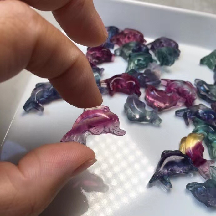 5pc Natural  fluorite Carved dolphin quartz crystal reiki healing Gift Decor