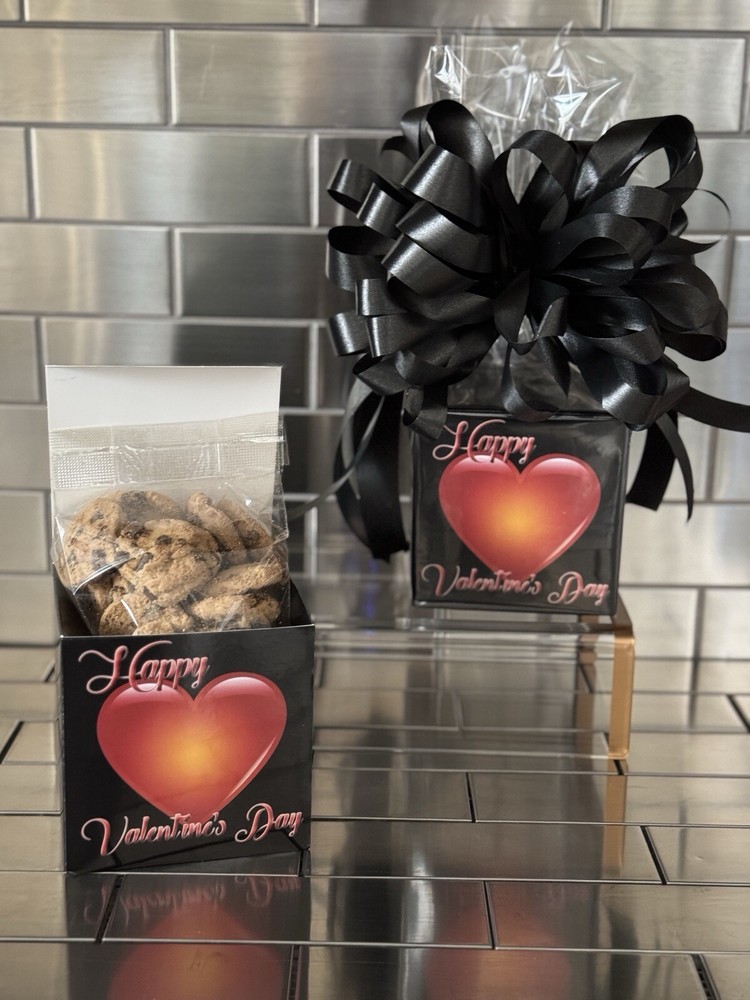 Valentines Day Gift Box-Basket-With Grandma’s Vanilla Creme Cookies & Black Bow-image