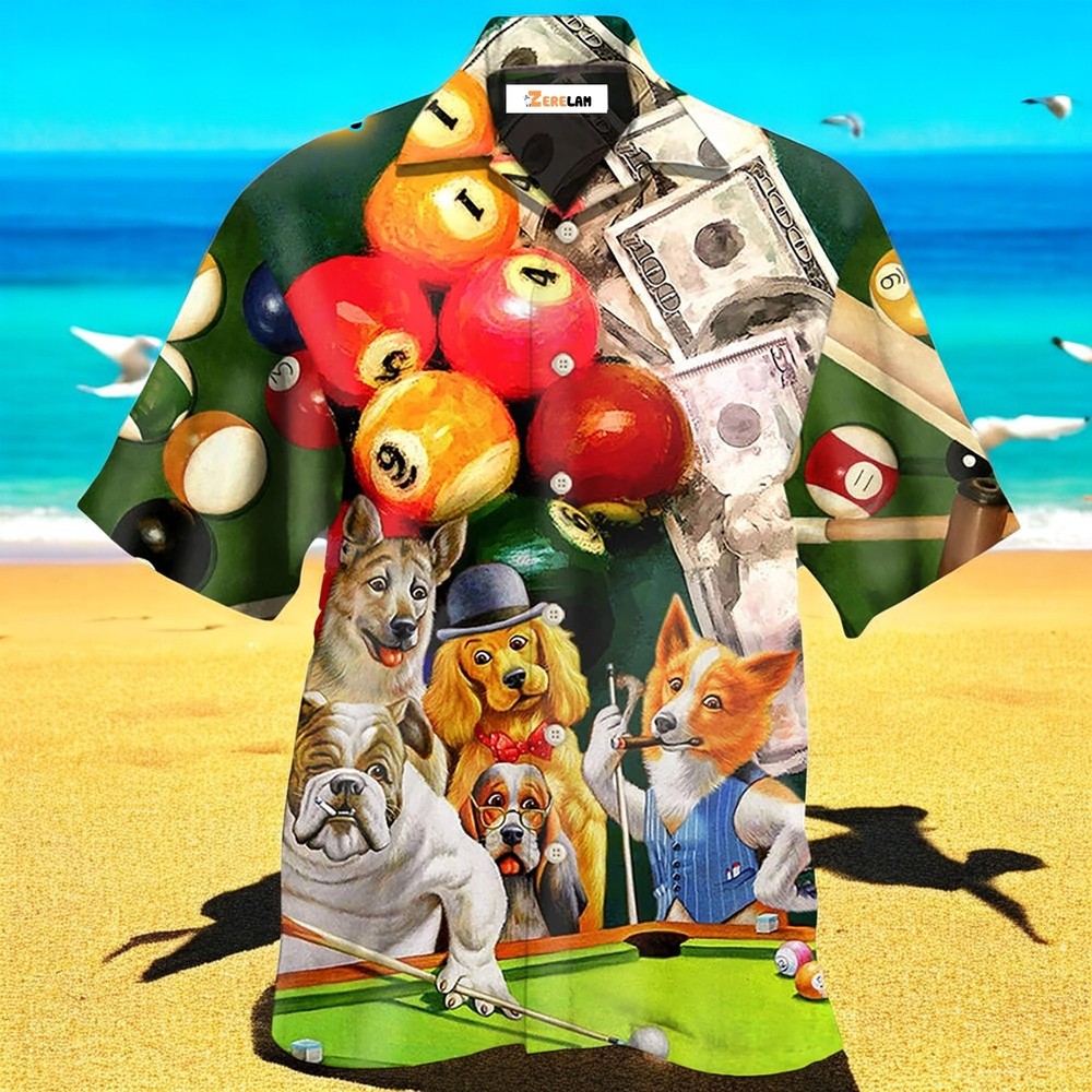 Billiard Funny Dog Many Money Hawaiian Shirt For Men US Size Summer Style New