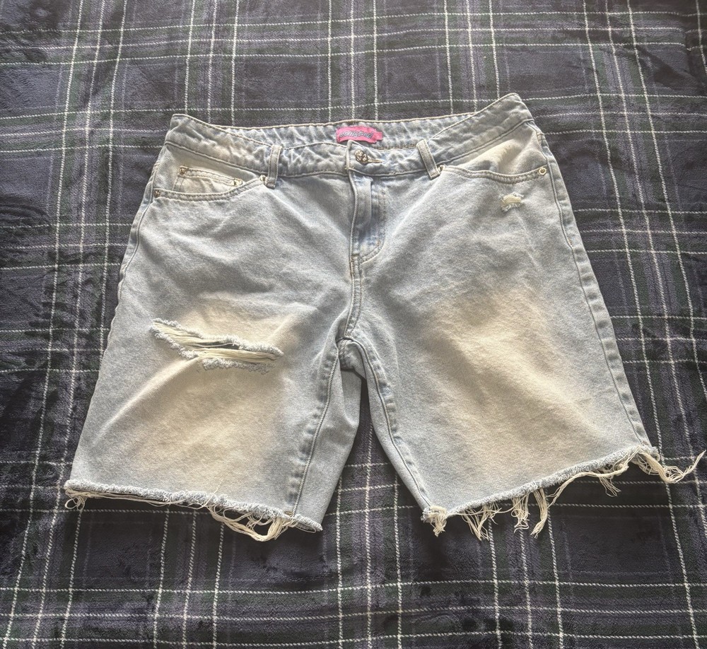 Edikted Light Blue Distressed Denim Shorts size large